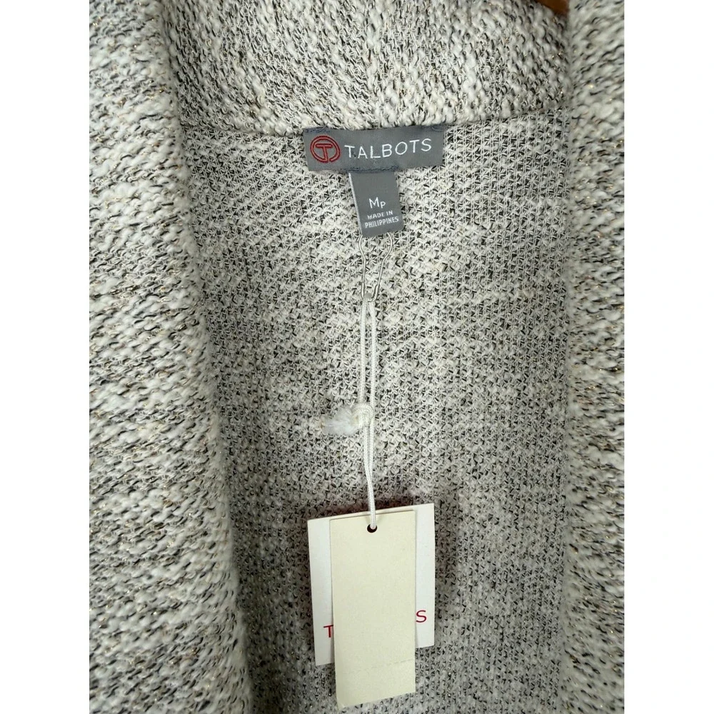 Talbots Womens Petite Medium Open Front Cardigan Sweater‎ Metallic Cream Boucle